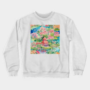 Pagoda chinoiserie landscape watercolor painting Crewneck Sweatshirt